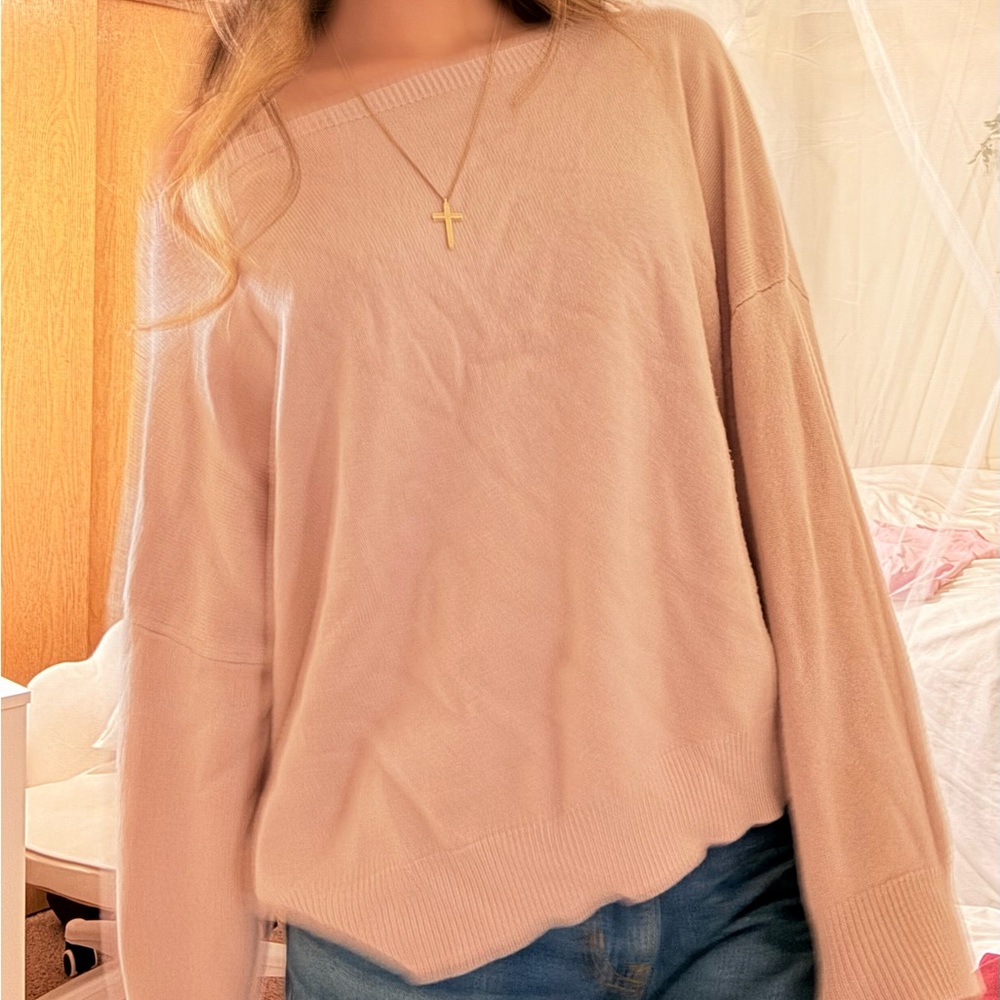 Off the shoulder stretchy pink sweater